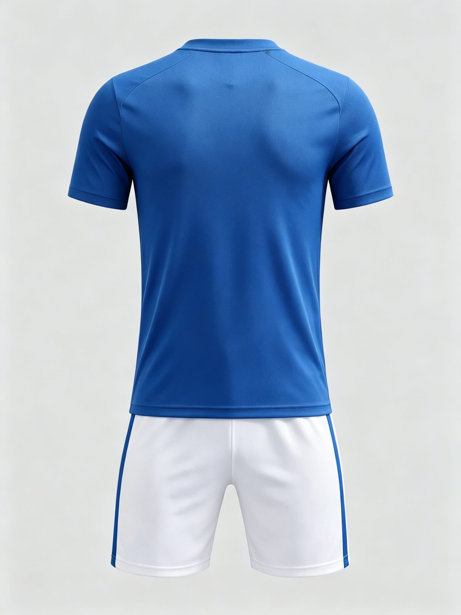 DE035 Solid Blue Jersey custom soccer uniform set — back view, plain number area