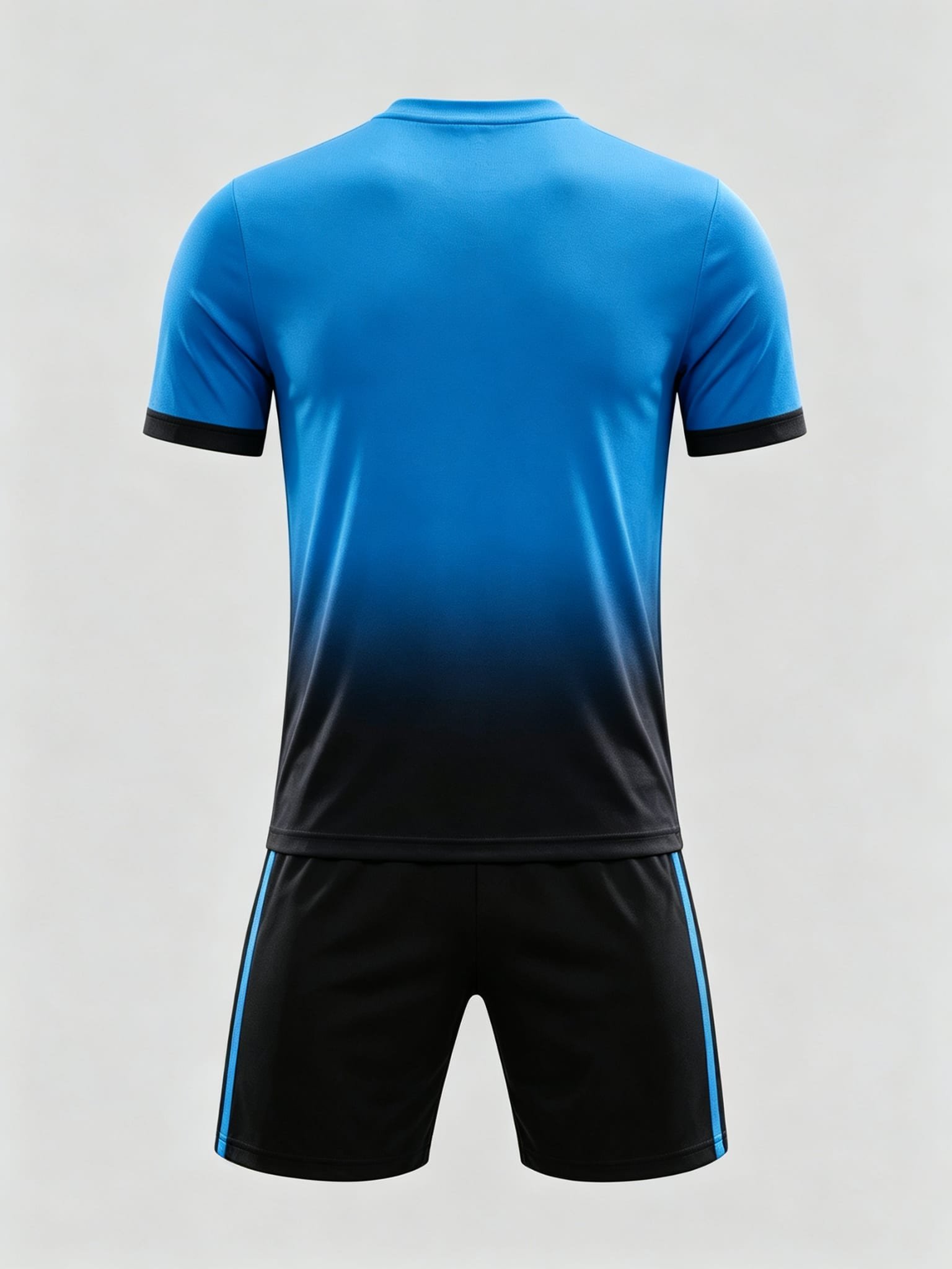 DE032 Blue-Black Gradient Jersey custom soccer uniform set — back view, full pattern