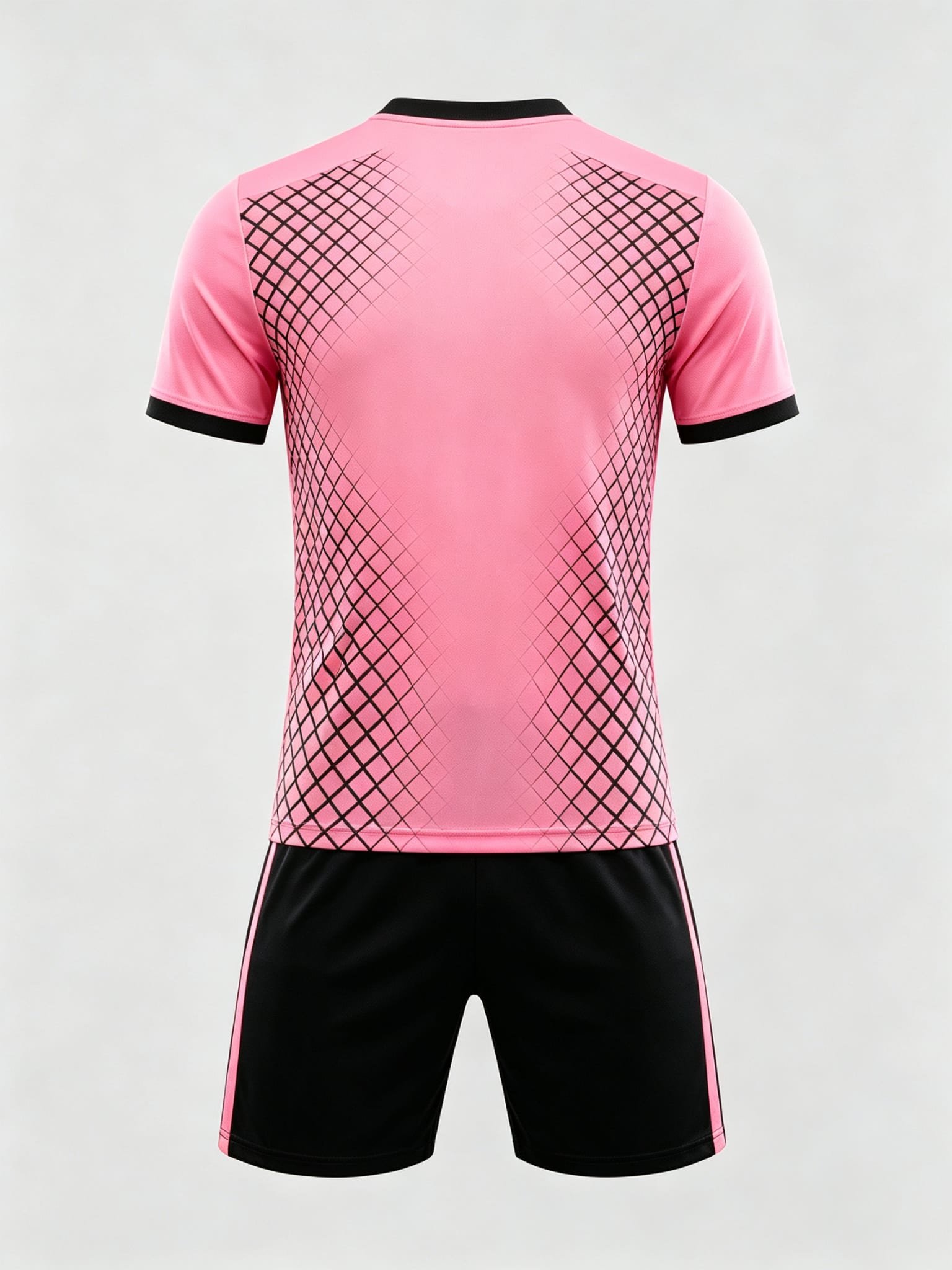 DE021 Pink-Black Diamond Jersey custom soccer uniform set — back view, plain number area