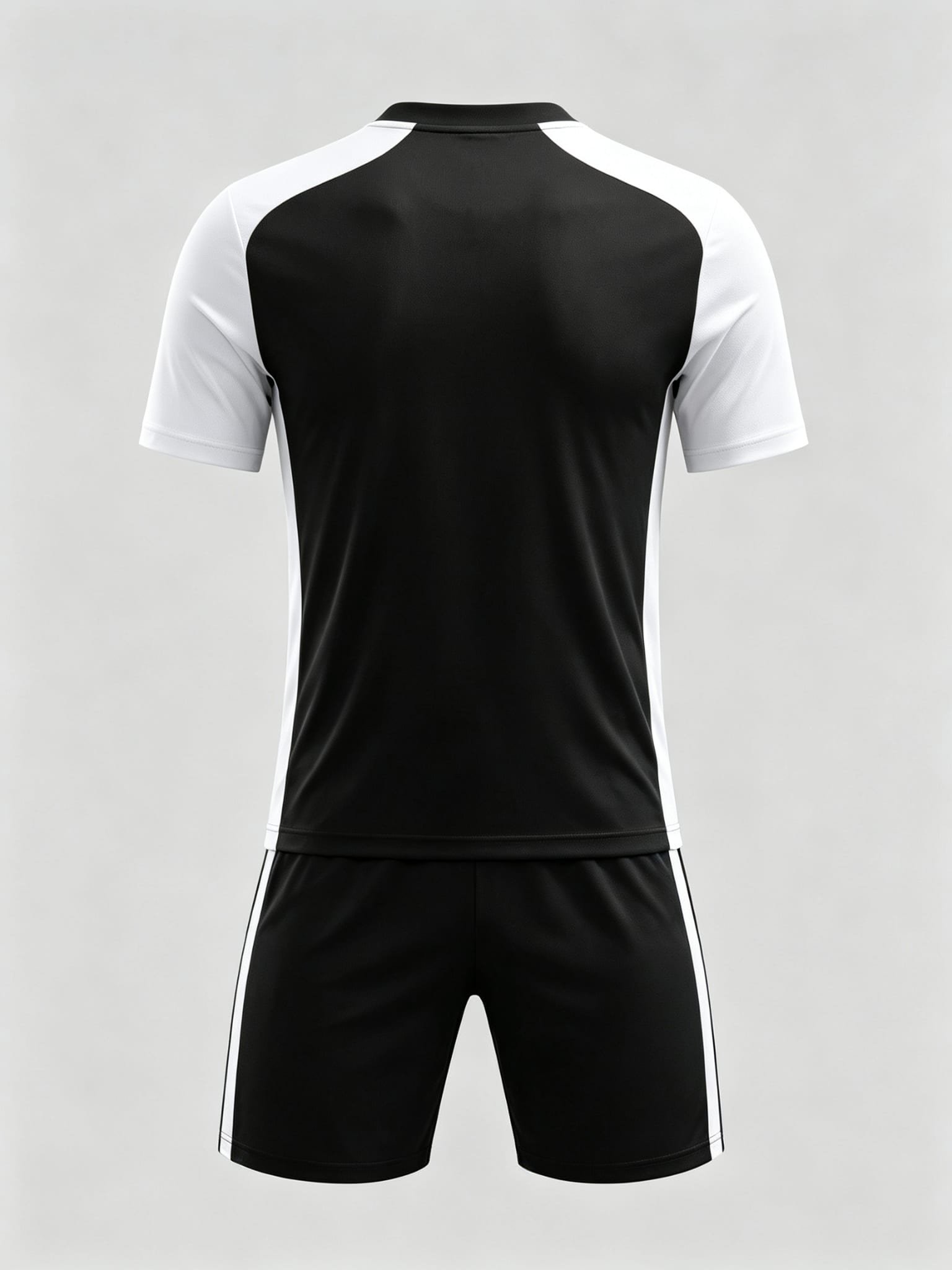 DE017 Black-White Jersey custom soccer uniform set — back view, plain number area