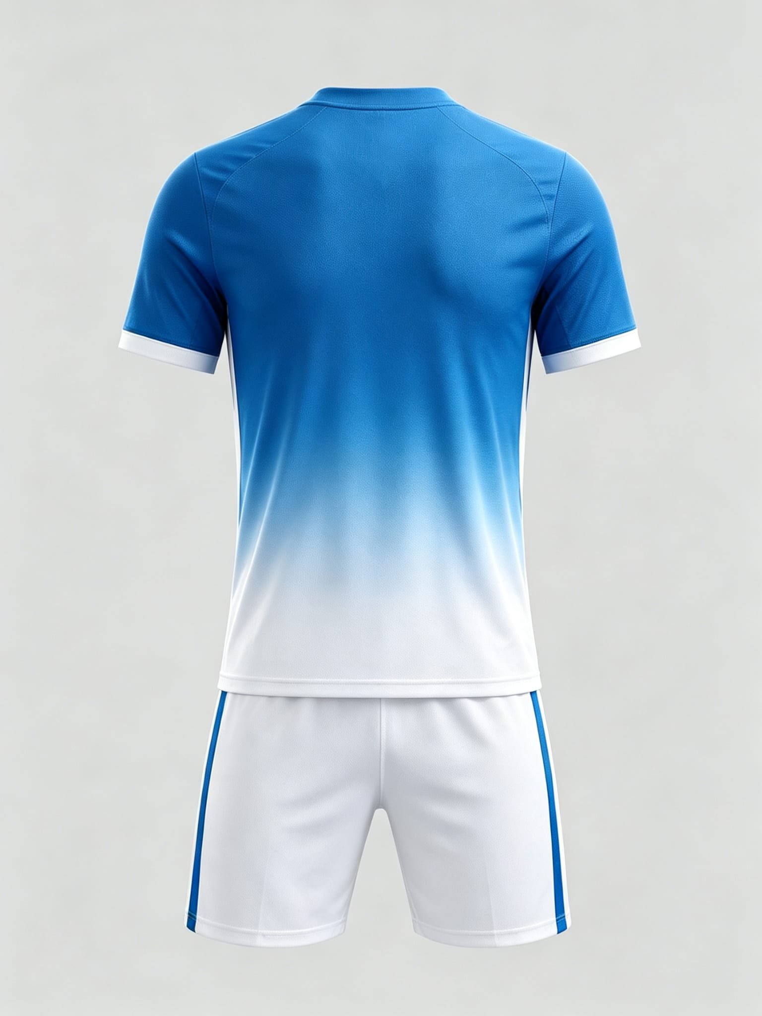DE039 Blue-White Gradient Jersey custom soccer uniform set — back view, full pattern