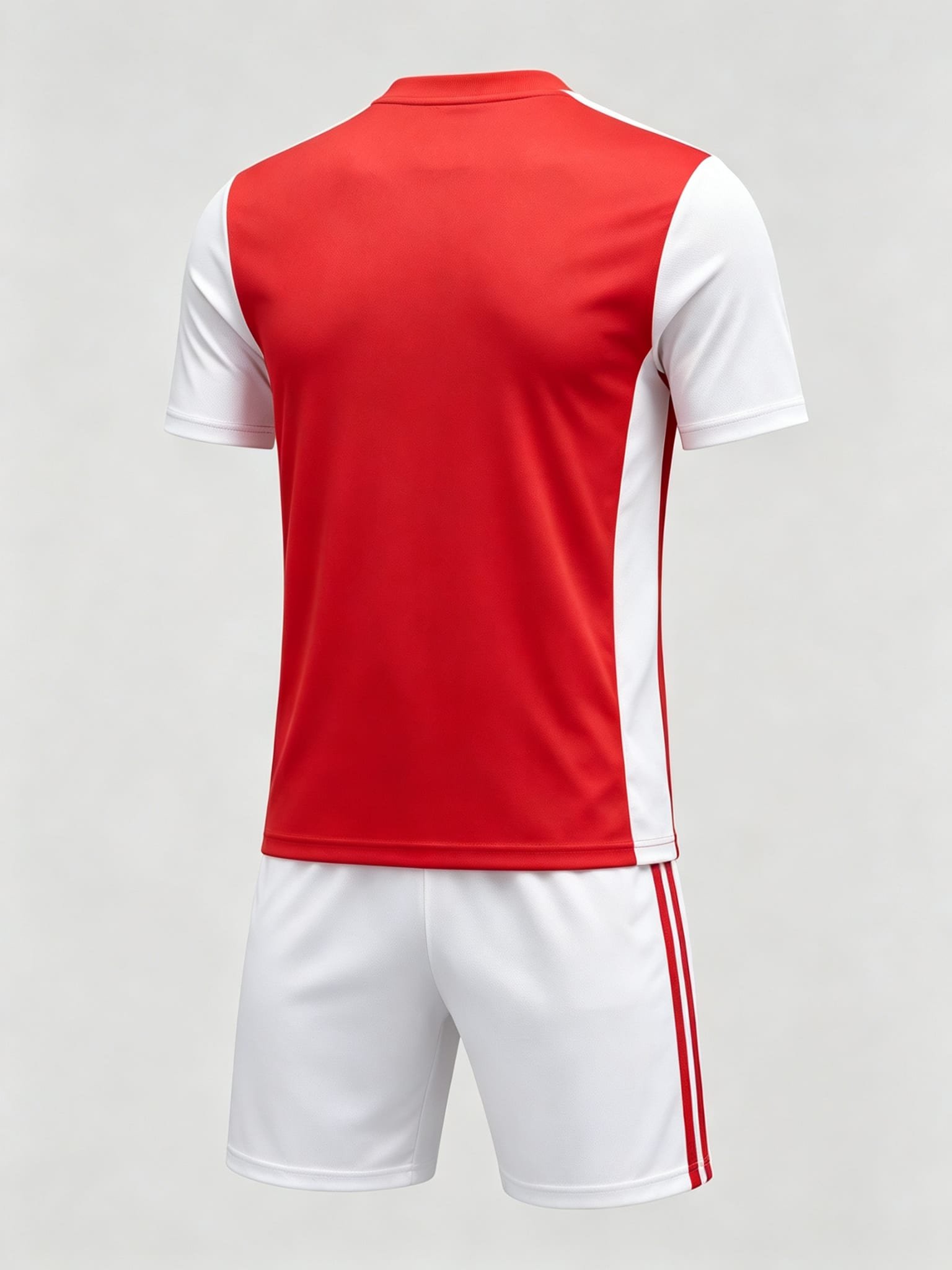 DE018 Red-White League Jersey custom soccer uniform set — back view, plain number area