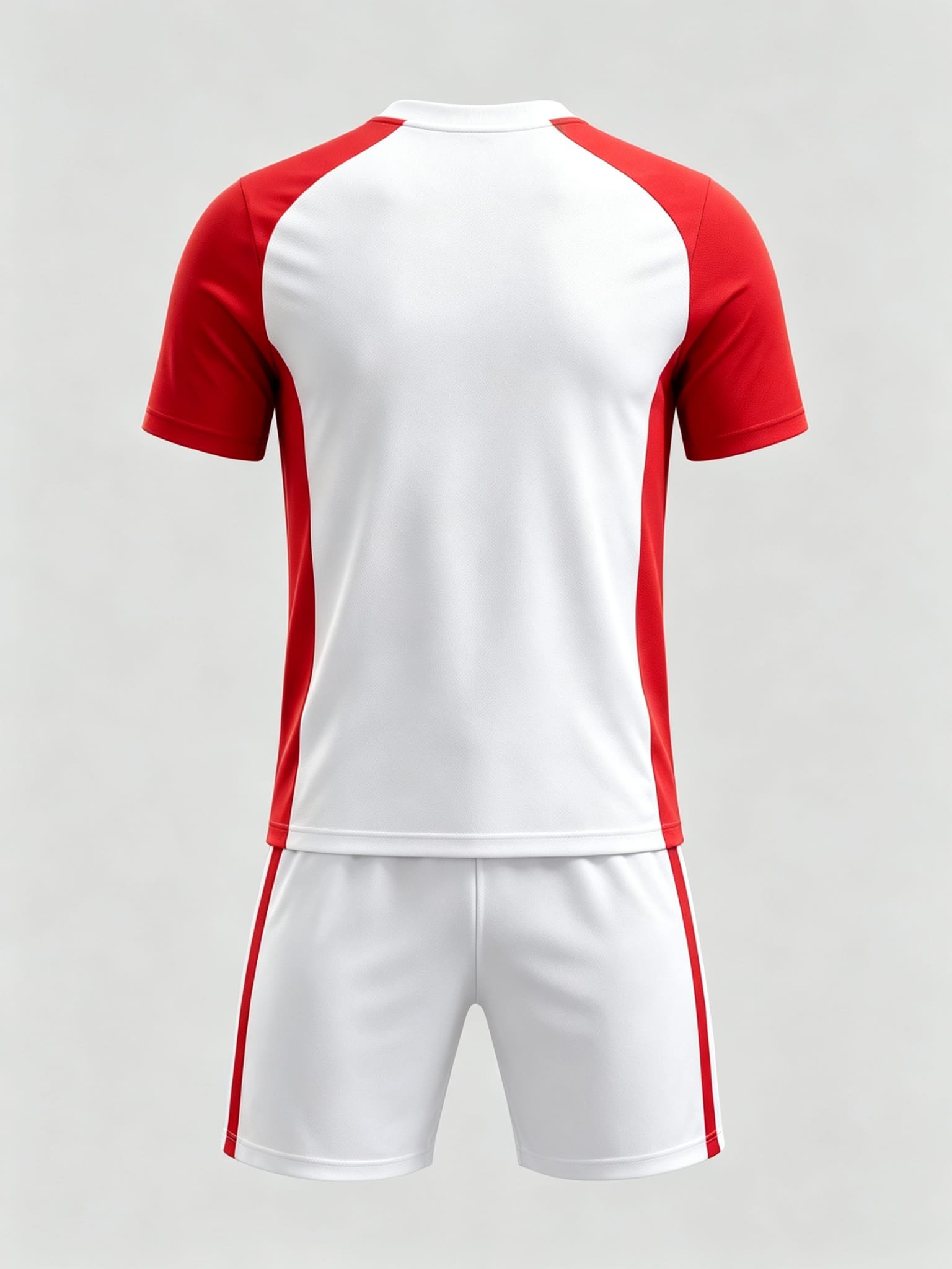 DE009 Red-White Jersey custom soccer uniform set — back view, plain number area