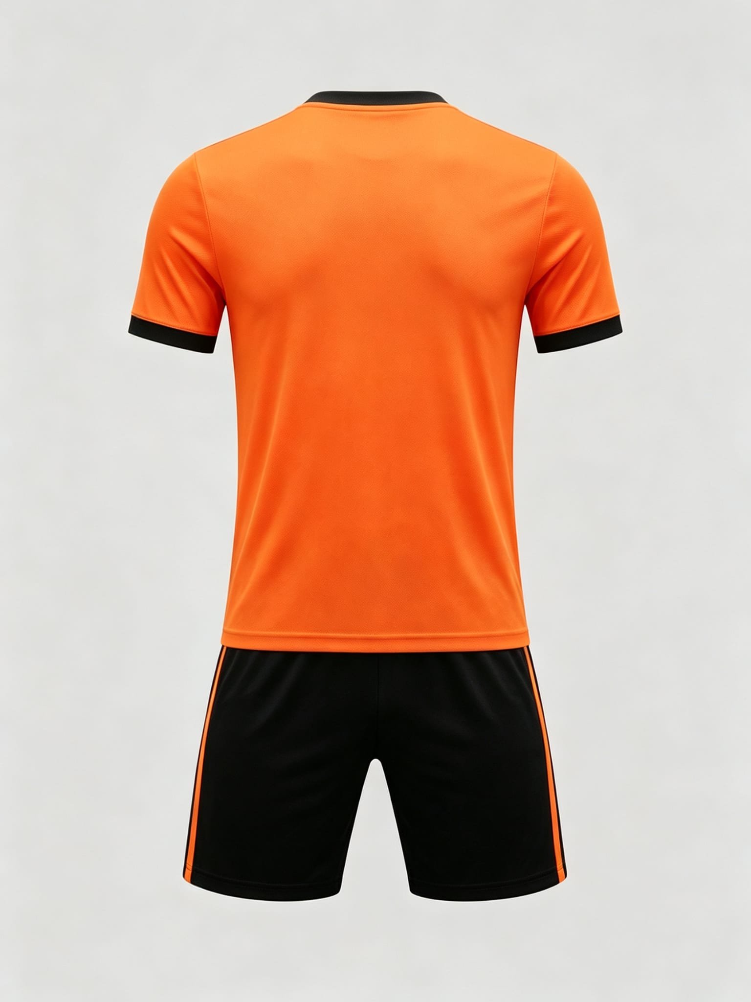 DE007 Solid Orange Club Jersey custom soccer uniform set — back view, plain number area