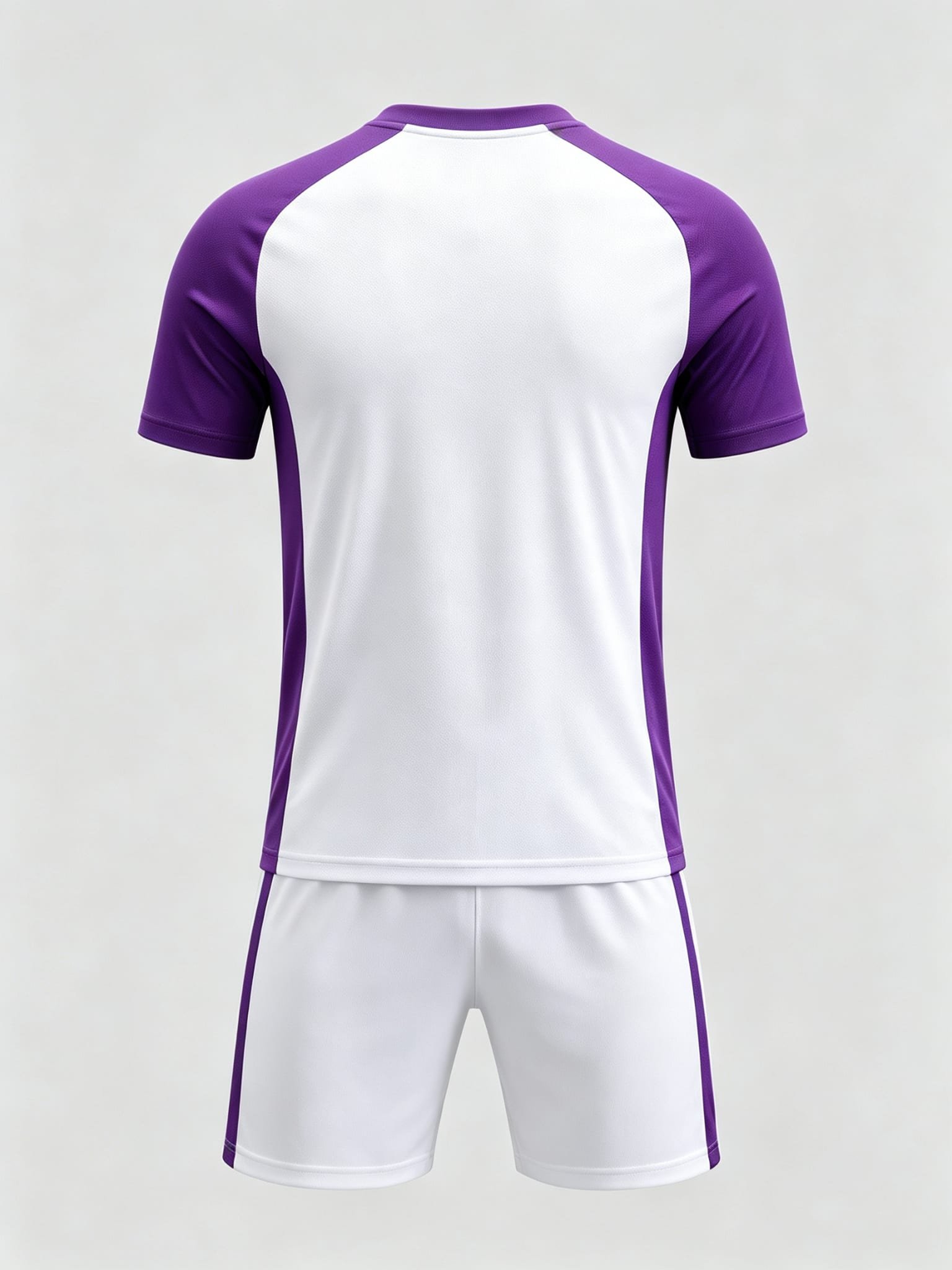 DE011 Purple-White Jersey custom soccer uniform set — back view, plain number area