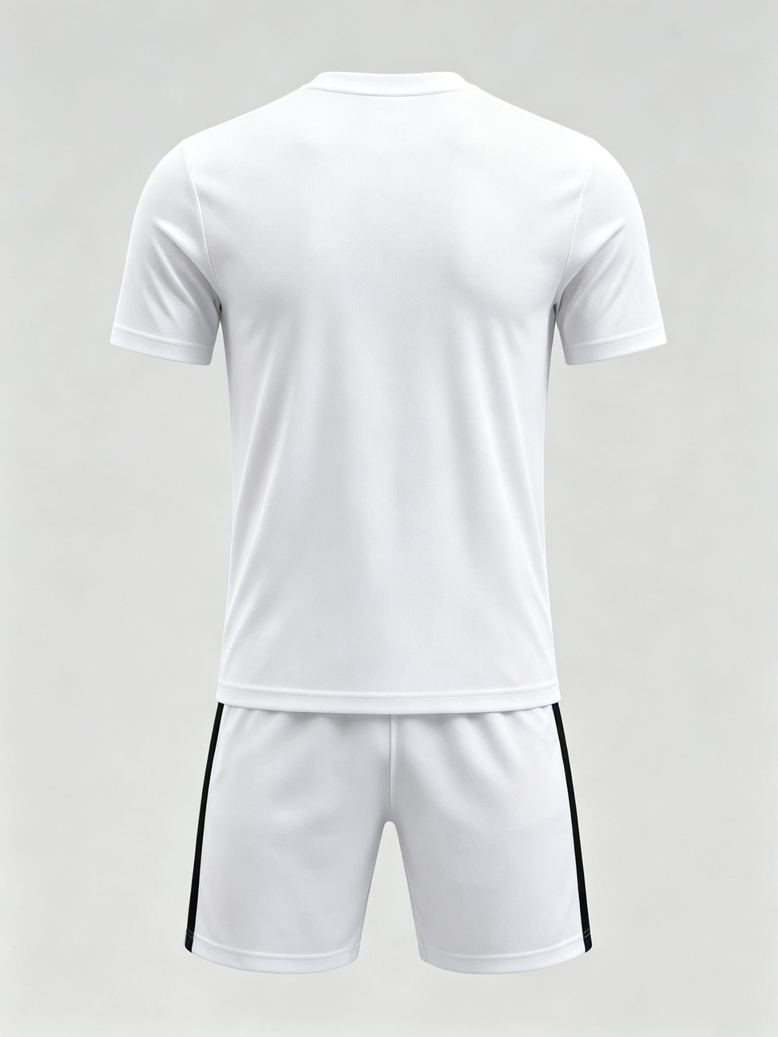 DE010 White Crew Jersey custom soccer uniform set — back view, plain number area