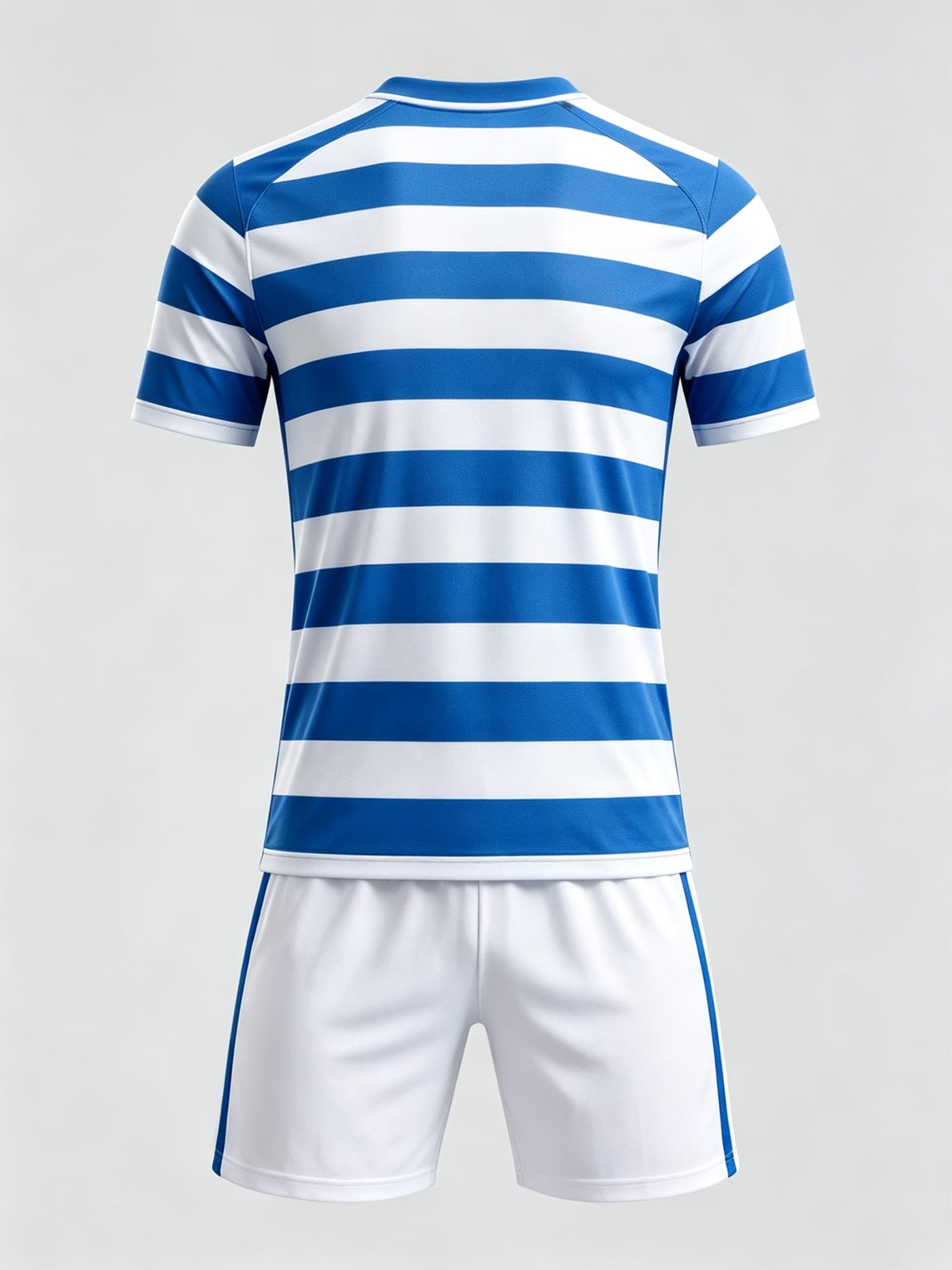 DE030 Blue-White Striped Jersey custom soccer uniform set — back view, full pattern