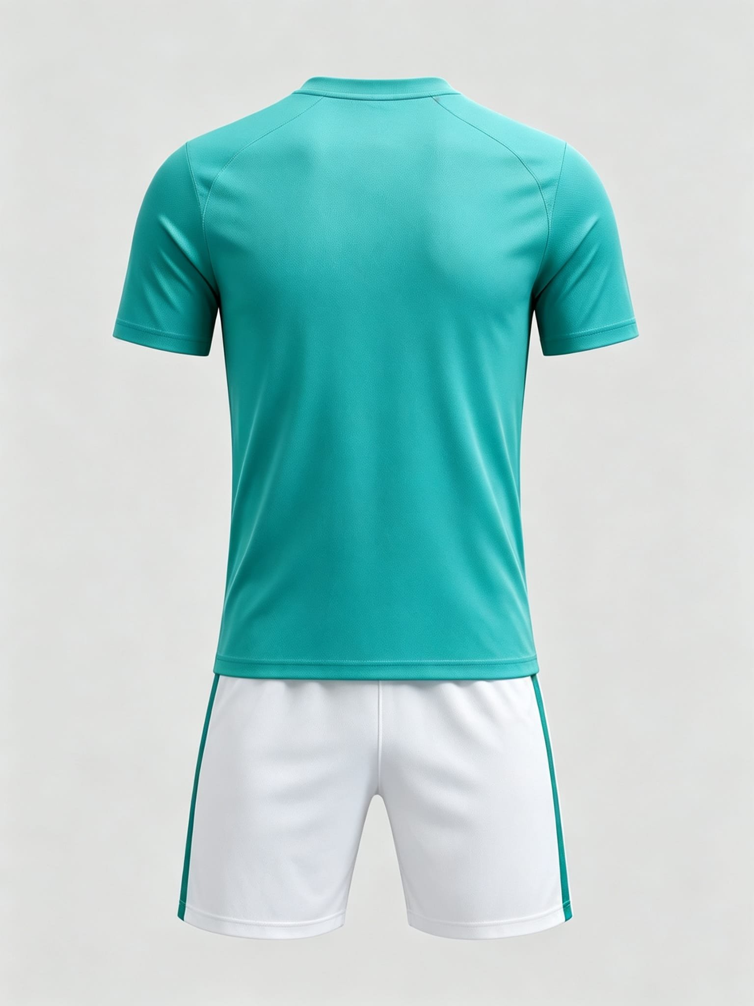 DE037 Teal Green Jersey custom soccer uniform set — back view, plain number area