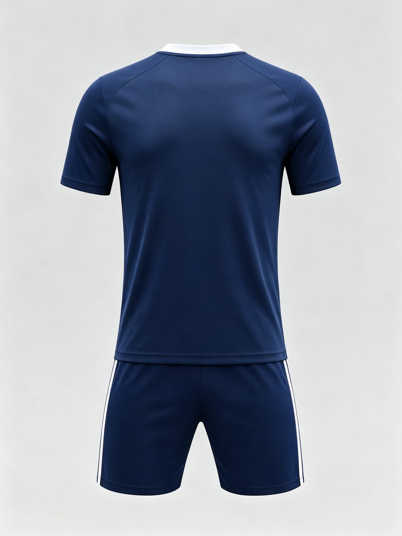 DE040 Navy Collar Jersey custom soccer uniform set — back view, plain number area