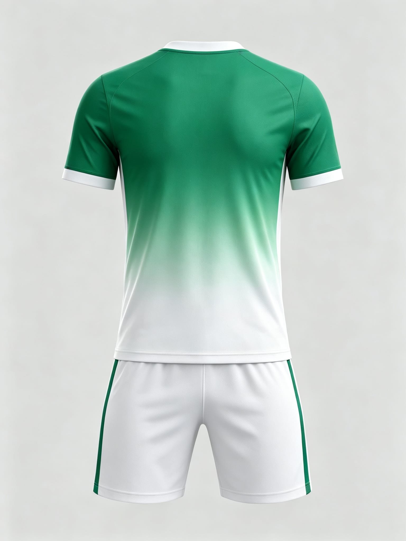 DE012 Green-White Gradient Jersey custom soccer uniform set — back view, full gradient