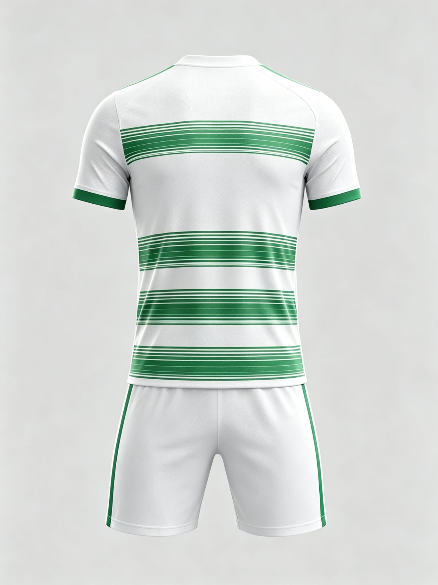 DE048 Green Striped Jersey custom soccer uniform set — back view, full pattern