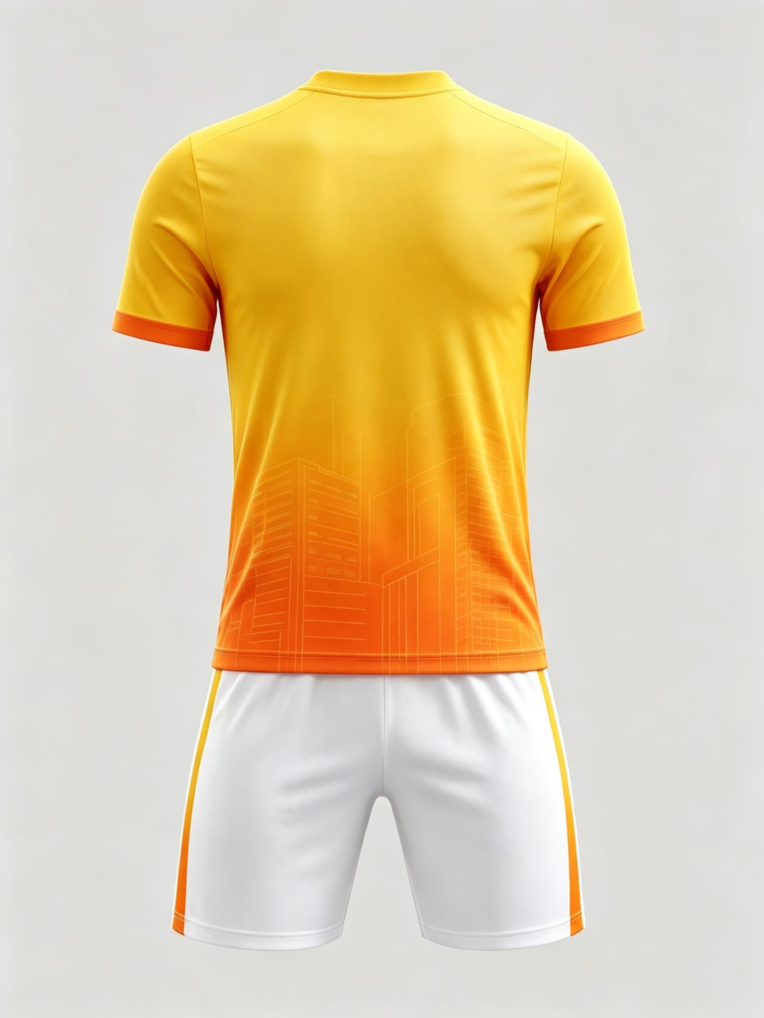 DE008 Yellow-Orange Gradient Jersey custom soccer uniform set — back view, full pattern