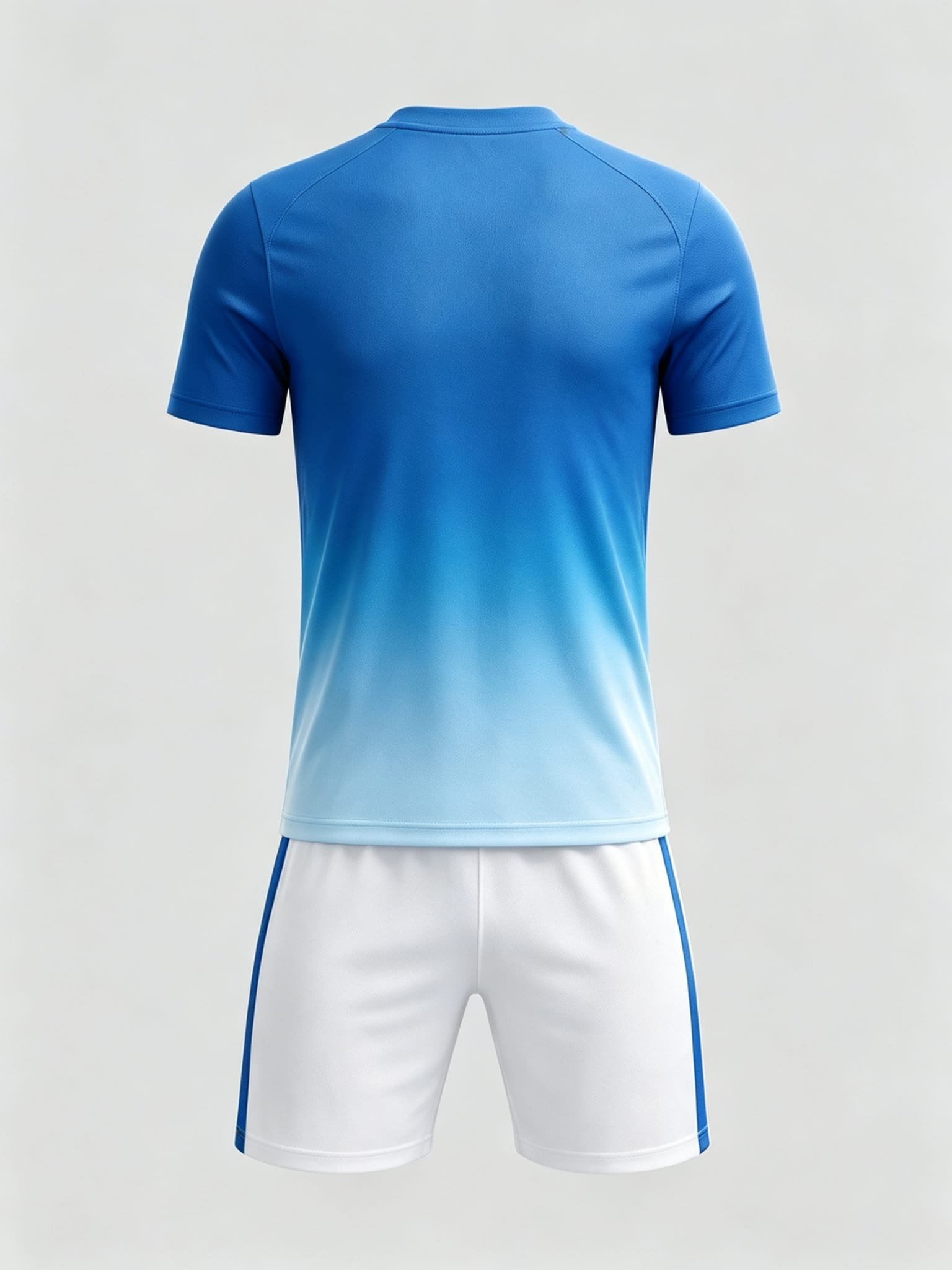 DE038 Blue Gradient Jersey custom soccer uniform set — back view, full pattern