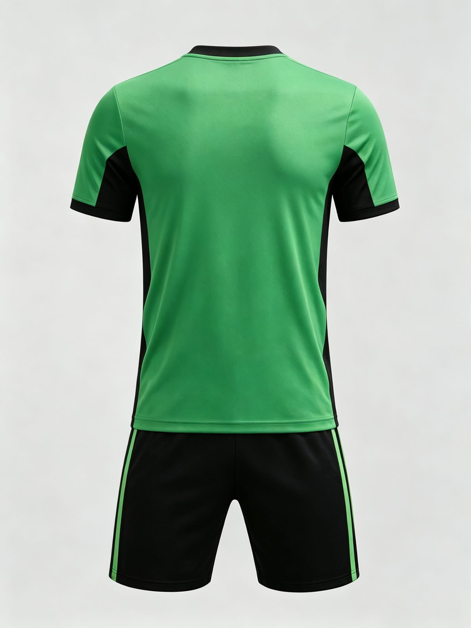 DE036 Green-Black Jersey custom soccer uniform set — back view, plain number area