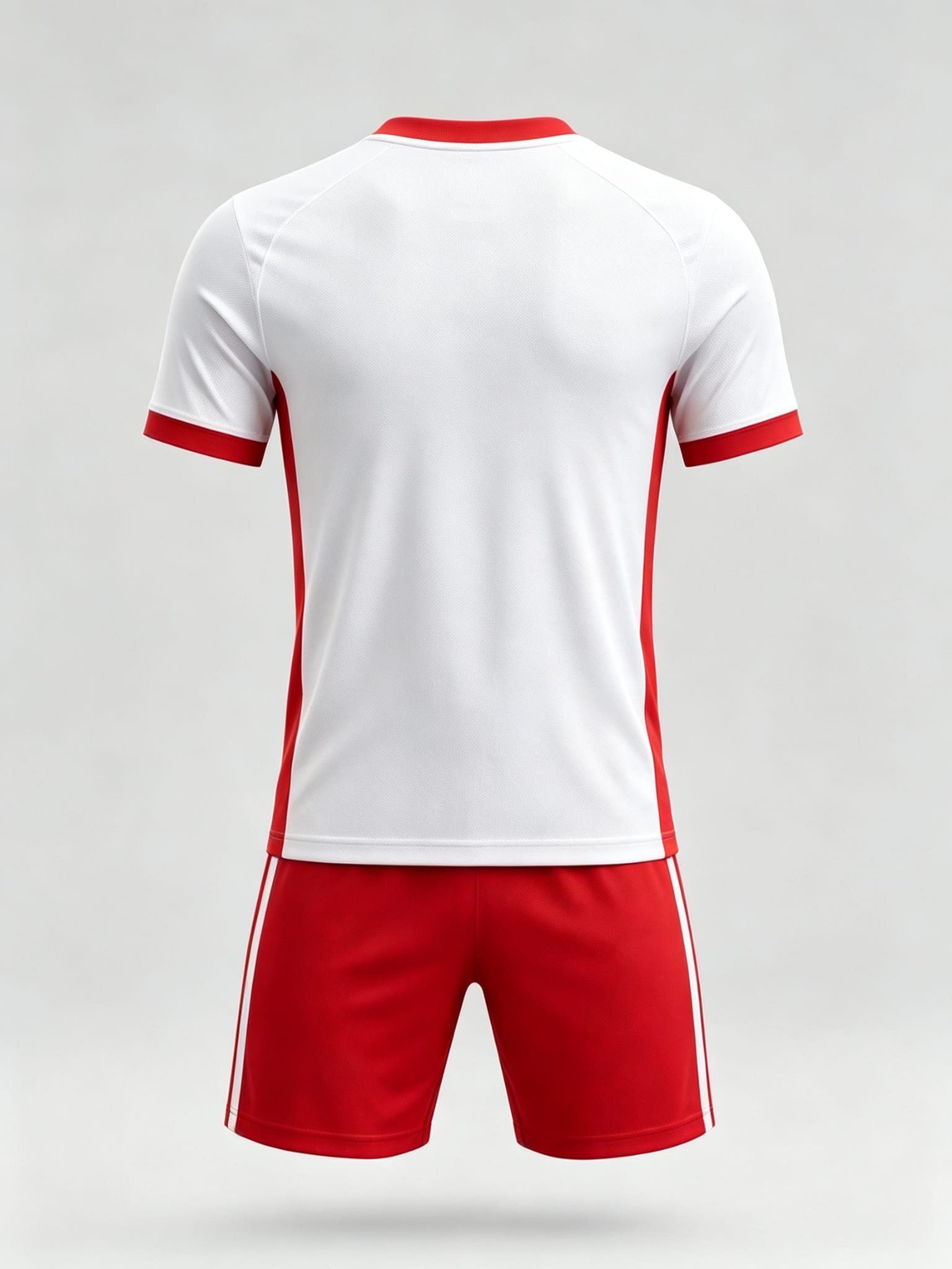 DE031 White-Red Jersey custom soccer uniform set — back view, plain number area