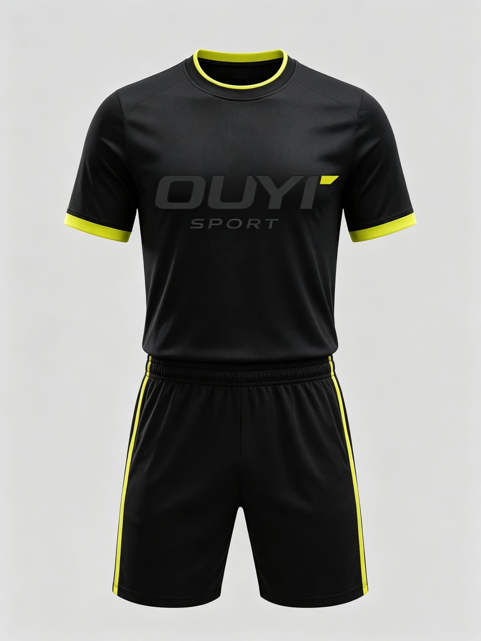 Custom referee uniform set, black with fluorescent yellow trim