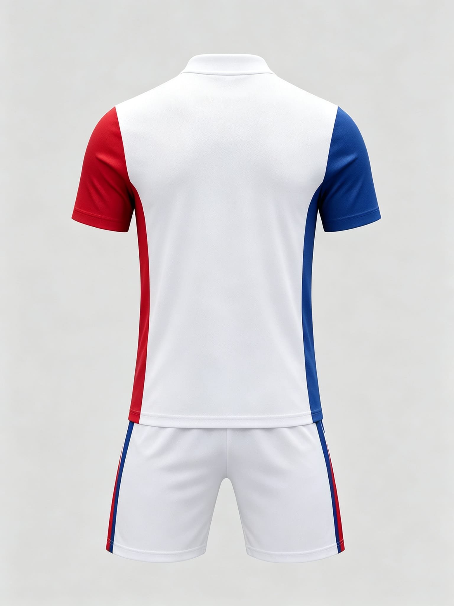 DE024 Polo Collar Tricolor Jersey custom soccer uniform set — back view, plain number area