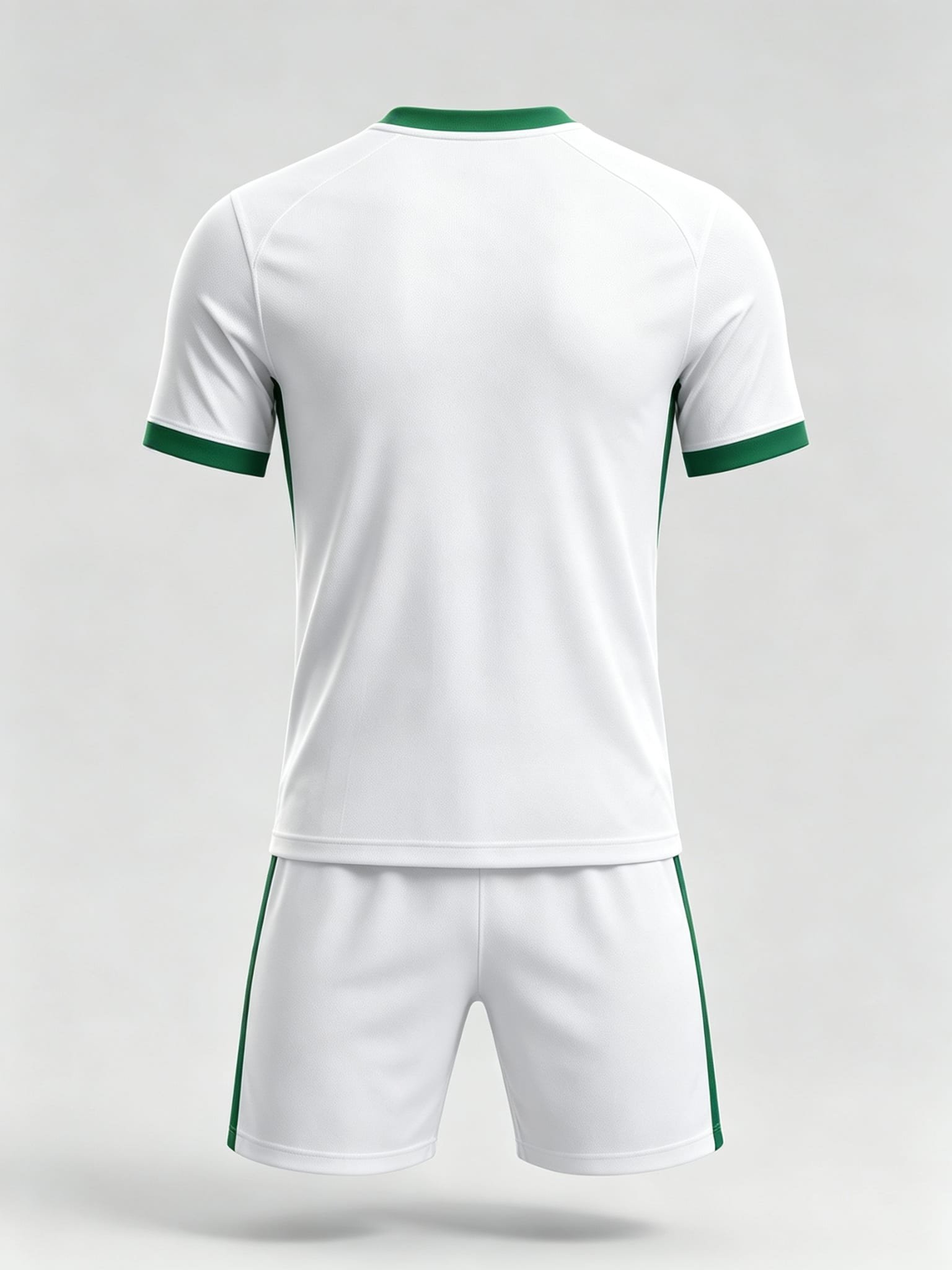 OUYI DE001 white V-neck soccer uniform set — back view, plain number area