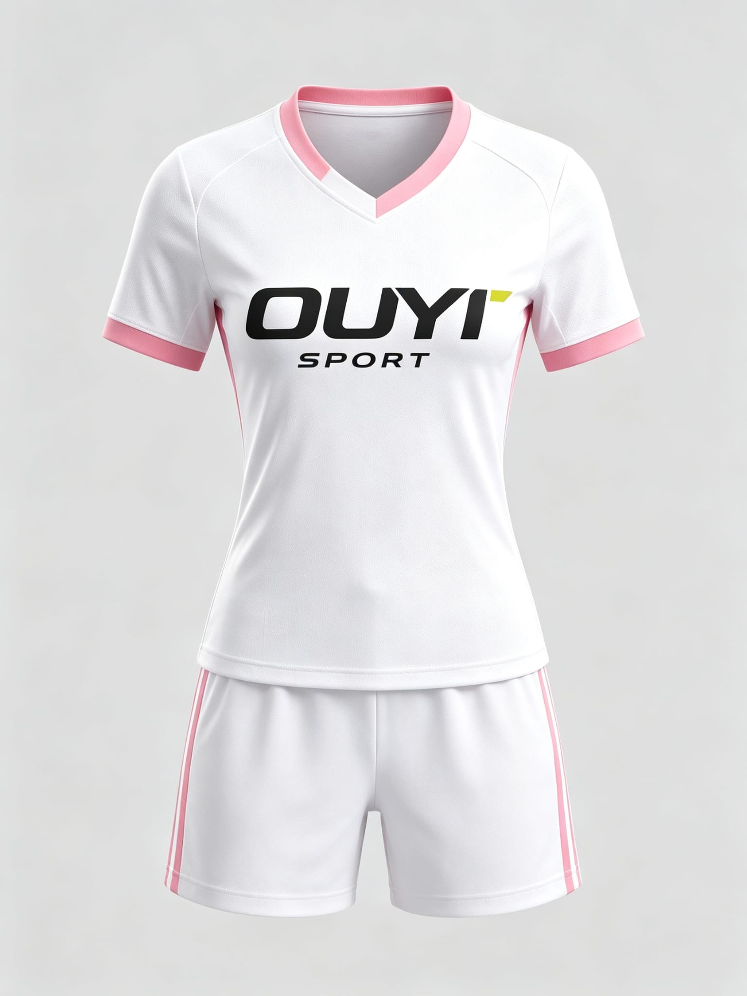 Custom women's soccer uniform set, white with pink trim